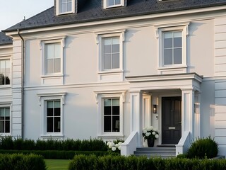 Fototapeta premium Elegant residence displaying architectural finesse, with a manicured front yard
