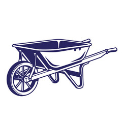 blue wheelbarrow garden tool equipment for gardening and construction isolated on transparent background