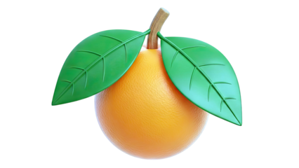 Stylized 3D Orange with Green Leaves