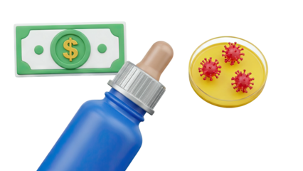Money, Pipette, and Coronavirus Samples in Petri Dish 3D Render