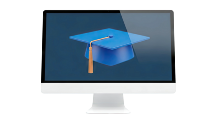 Computer displaying a graduation cap icon