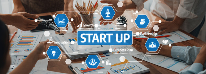 Analyst team utilizing BI Fintech to analyze and pointing at financial dashboard paper office....