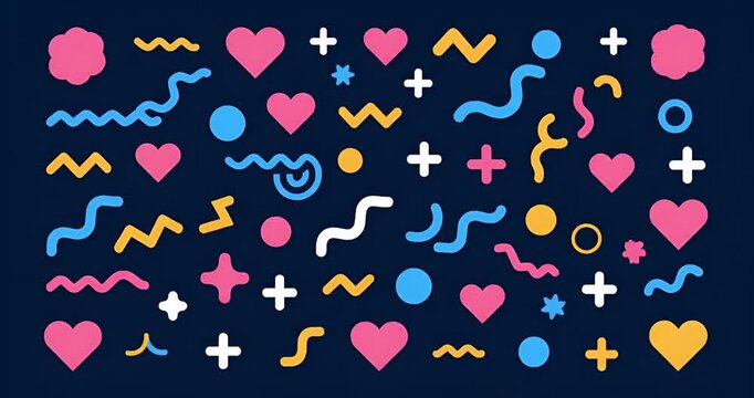 Colorful abstract heart shapes animated seamless background