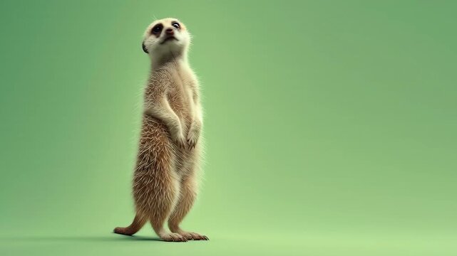 Meerkat Sentinel - A Vigilant Guardian Standing Tall on Green Background.