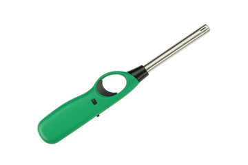 Green utility gas lighter igniting barbecue