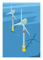Offshore wind turbine. Simple flat illustration in isometric view.
