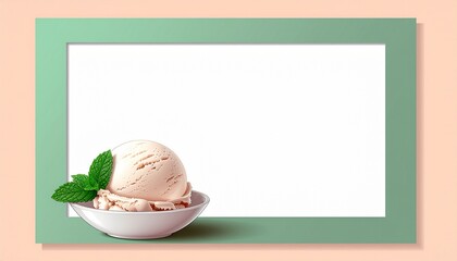 Ice cream frame with sweet dessert scoops on creamy background