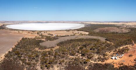 Granite Outcrops Jilakin Rock and Salt Lake between Jilakin and Kondinin in Salt Marsh Nature Reserve, Wheatbelt, Western Australia, Australia