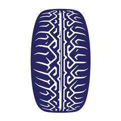 blue car tyre with white tread pattern isolated on transparent background
