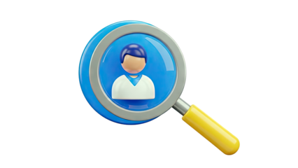 Magnifying glass over person icon