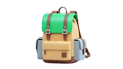Stylized Backpack with Green Flap and Brown Straps