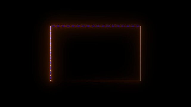 Abstract glowing neon rectangle frame icon on dark background animation