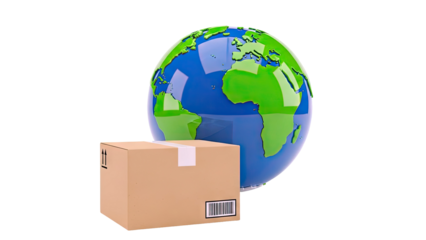 Cardboard Box with Barcode and Globe