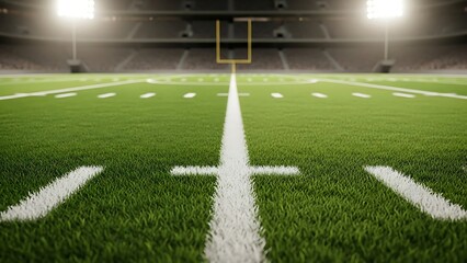 American Football Stadium Field with Goalposts.