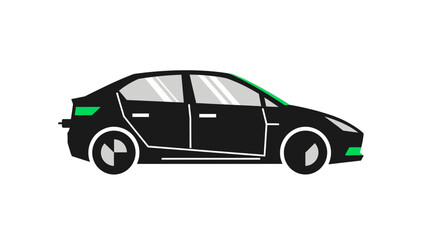 Vector illustration of a car viewed from the side with green accents on a white background