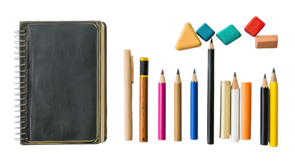 Teachers Tools Set with Chalk Marker Pointer Stick and Teaching Supplies on transparent background