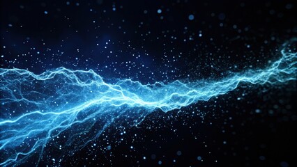 A vibrant display of electric blue light creating a dynamic, flowing pattern against a dark backdrop, resembling energy or movement in a digital aesthetic.