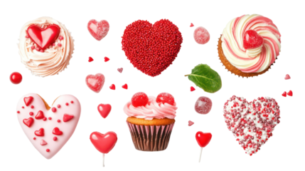 Valentine's day cupcakes, love themed desserts, sweet treats, isolated on transparent background