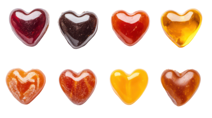 Colorful valentine's heart candies, close-up, isolated on transparent background