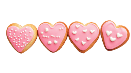 Delightful valentine's day heart-shaped cookies, pink frosting, love theme, sweet treats, isolated on transparent background