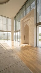 Obraz premium Islamic background featuring a modern mosque interior with lots of natural light