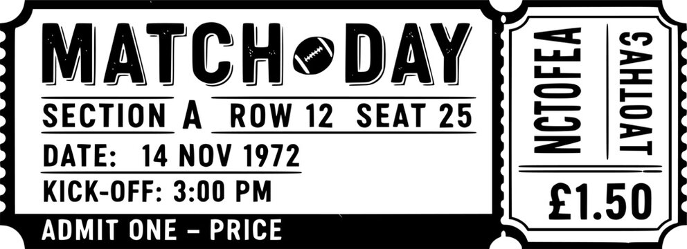 Vintage Match Day Ticket Stub Typography Vector
