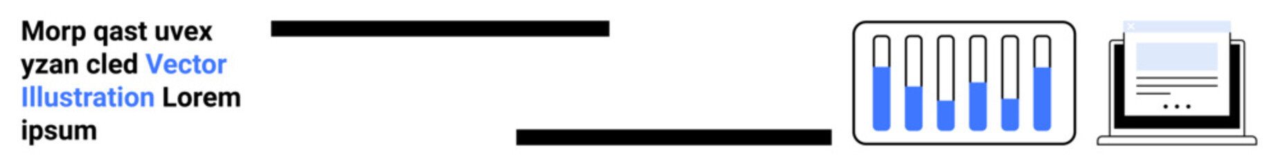 Fototapeta premium Bar chart and laptop connected by lines signify data visualization, analytics, and teamwork. Ideal for tech, business strategy, process flow, collaboration tools, education, reporting and simple