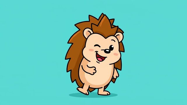 Adorable cartoon hedgehog character jumping with joy and winking on a bright blue background. High-quality vector illustration perfect for kids branding, web design, and social media.
