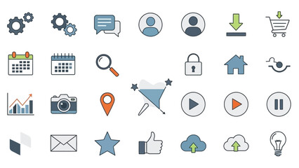 Collection of modern business and technology icons for digital projects
