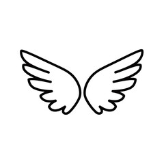 Fototapeta premium A simple, minimalist line drawing of a pair of white angel wings spread open.