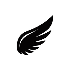 Obraz premium A stylized black wing graphic with feathered details on a clean white background, representing flight or freedom.