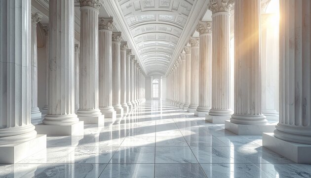 Palace Interior with Marble Columns and Sunlight