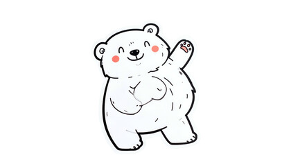 Cartoon Polar Bear Waving With Smile and Red Cheeks Isolated on Black Background