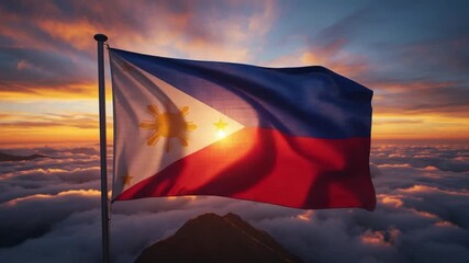 Philippine Flag Flying Against Cloudy Sky on Independence Day
