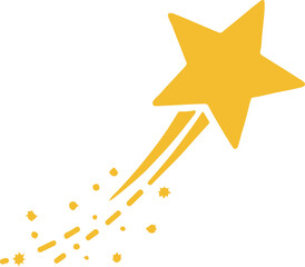 A dynamic yellow shooting star vector icon with a trailing stardust effect. This clean, flat-style illustration represents success, magic, speed, and high-quality performance.