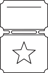 A minimalist line-art vector of two connected ticket stubs with a star on the bottom section. This clean design represents raffle entries, event admission, or special loyalty reward coupons.