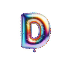 3D Iridescent Rainbow Foil Balloon Letter D Isolated on White Background