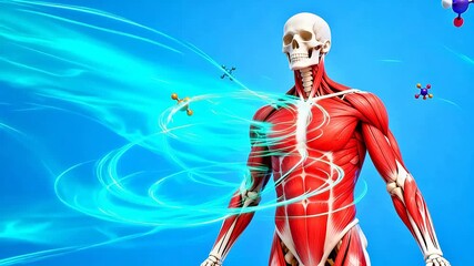 Human anatomy with muscles and molecules