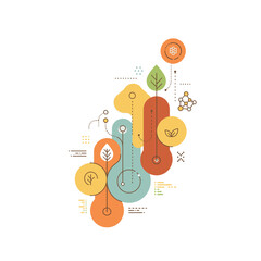 Abstract illustration of growth and development with organic shapes and scientific elements.