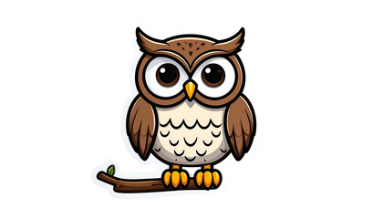 Obraz premium Cartoon Owl Perched On Branch With Transparent Background And Pixelated Style