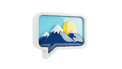 3D Mountain Landscape Icon in Speech Bubble