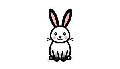 Obraz premium Cartoon White Rabbit Sitting Against Black Background with Pink Accents and Smiling Expression