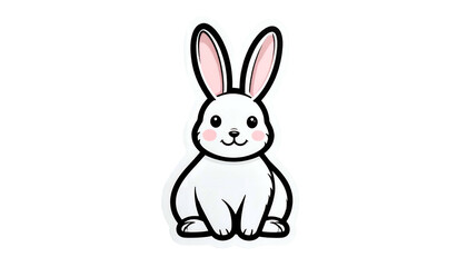 Obraz premium Cartoon White Rabbit with Pink Ears and Cheeks Sitting with Transparent Background