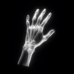 X-ray view of human hand bones overlay on black background
