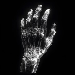 X-ray view of human hand bones overlay on black background