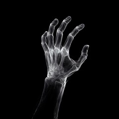 X-ray view of human hand bones overlay on black background