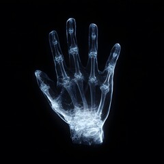 X-ray view of human hand bones overlay on black background