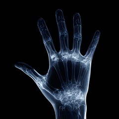 X-ray view of human hand bones overlay on black background