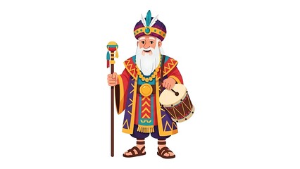 Traditional Middle Eastern Wise Man Character Holding a Drum and Staff, Depicting Cultural Heritage and Festive Spirit