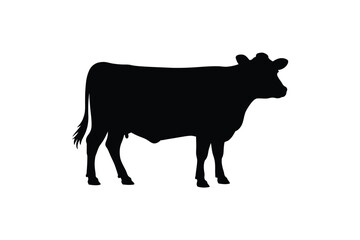 a black silhouette of a cow standing on a white background